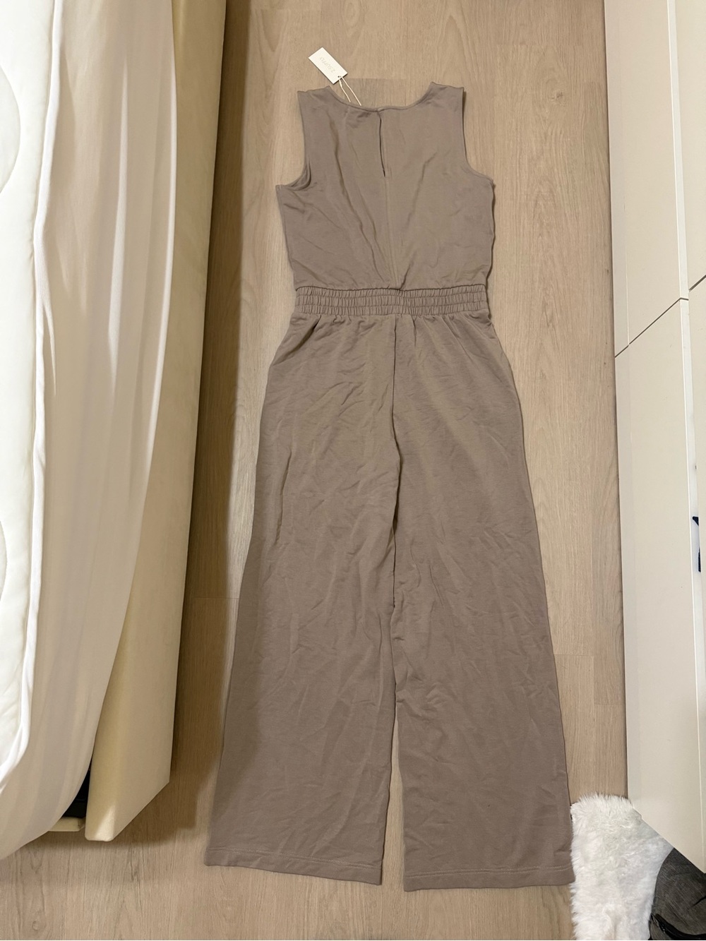 Z Supply Layover Jumpsuit Fleece Taupe Gray Modal Wide Leg Travel Athleisure - Picture 7 of 8